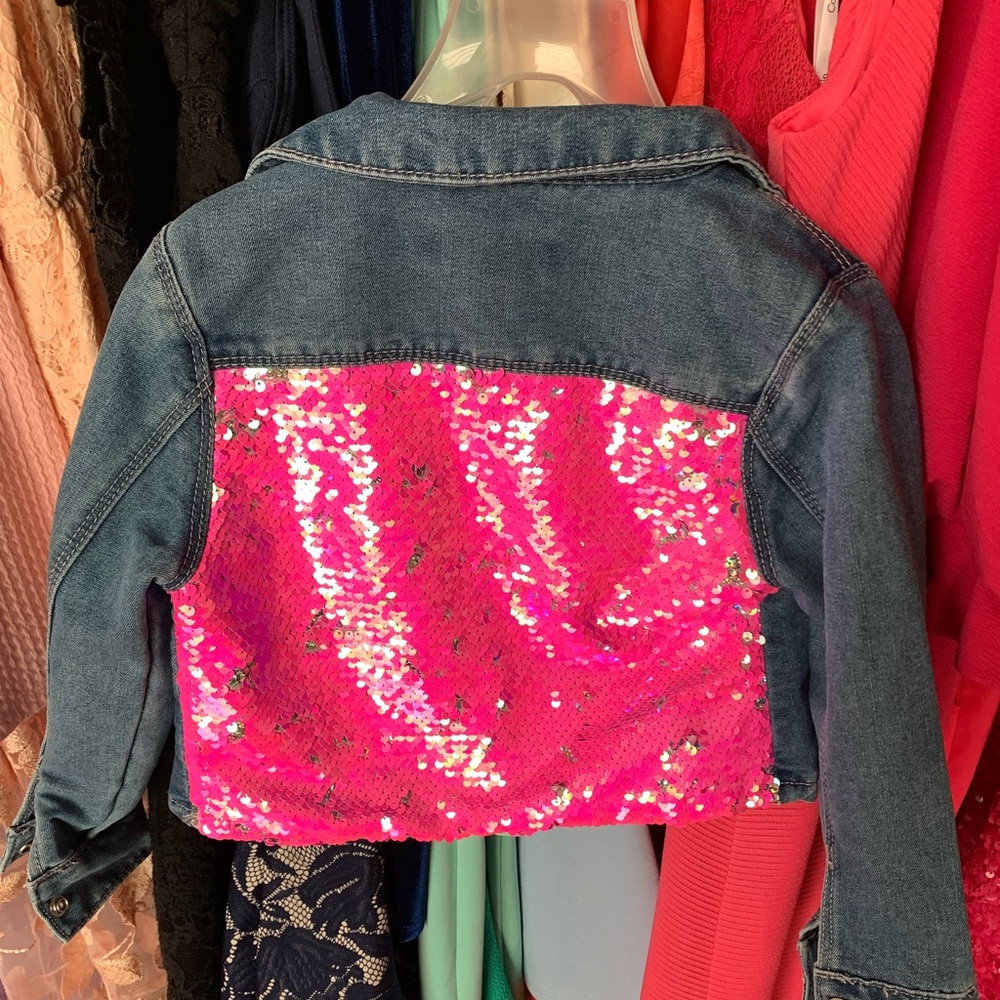 Hot Pink Sequin Jean Jacket / Girls Denim Jacket